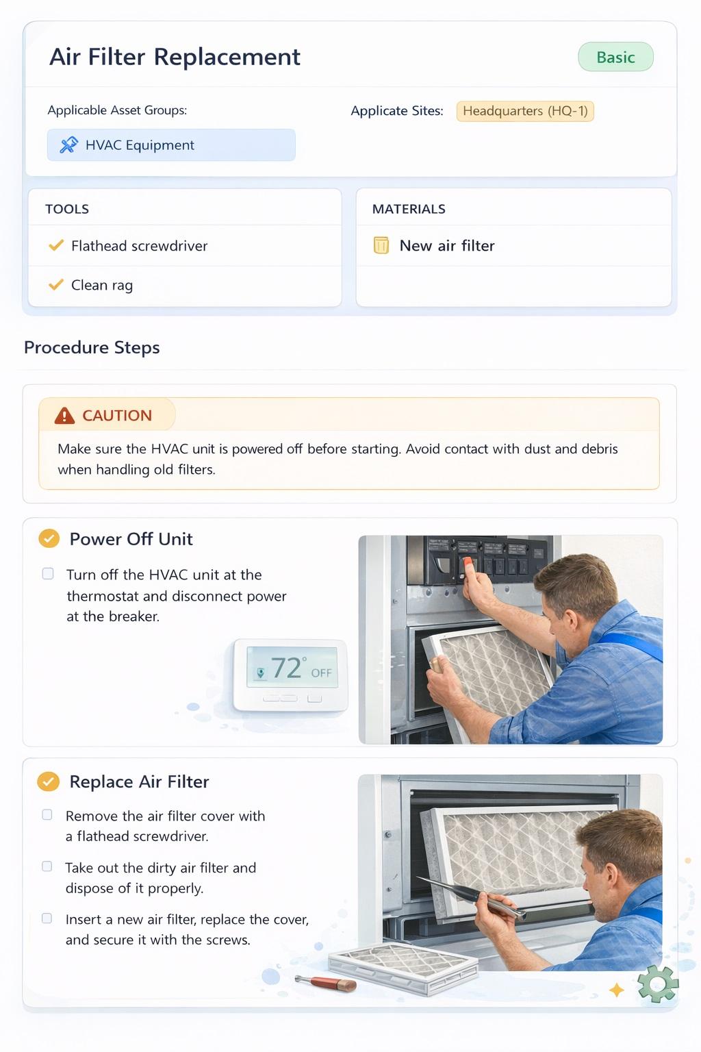 Maintenance procedure checklist